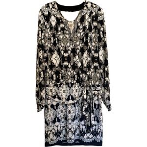 Cache Black Geometric Jewel Print Drape Dress Size M